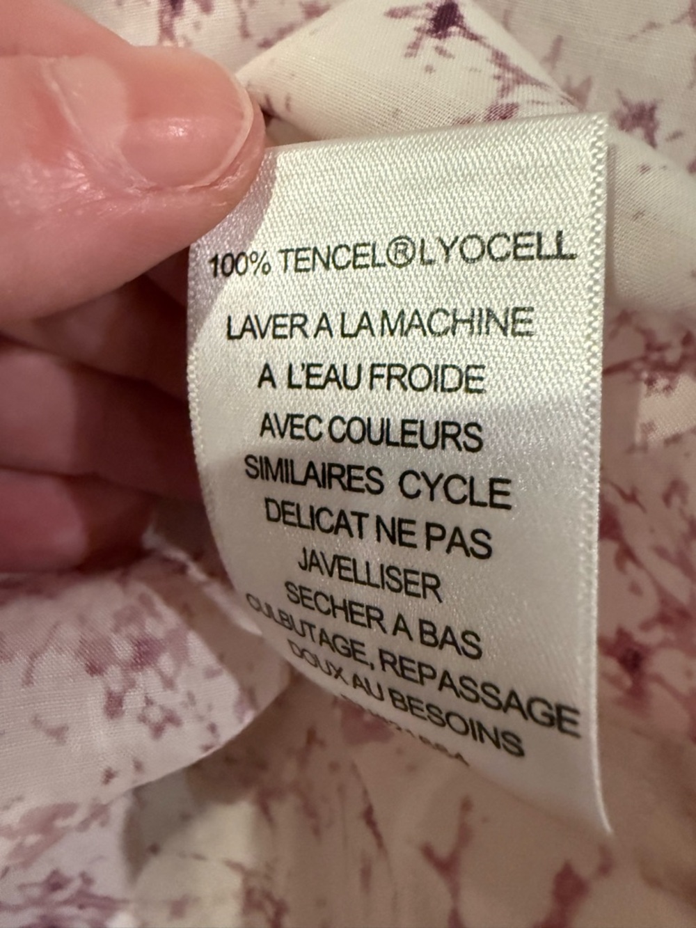 Foxcroft Lyocell Button Front Blouse Pink Marble Print Size 8 - Picture 14 of 14
